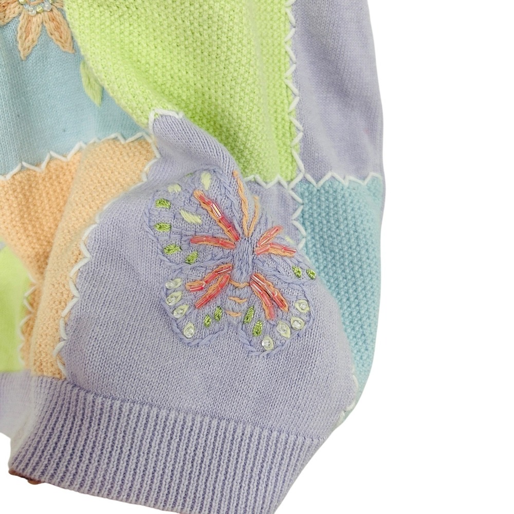 Cottagecore Patchwork Knit Top Large Dragonfly Embroidered Pastel Indie Whimsy - Picture 5 of 9